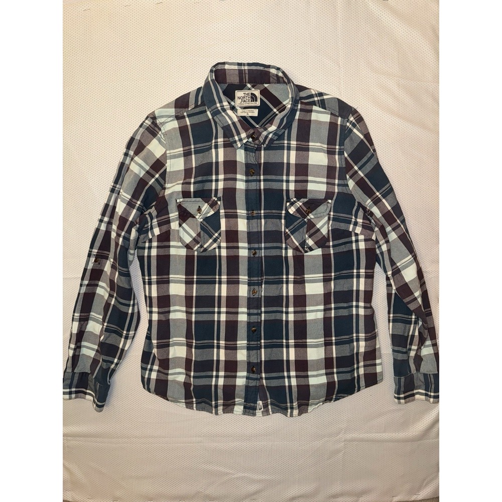 The North‎ Face Shirt Burgundy & Teal Plaid Button Up Size XL